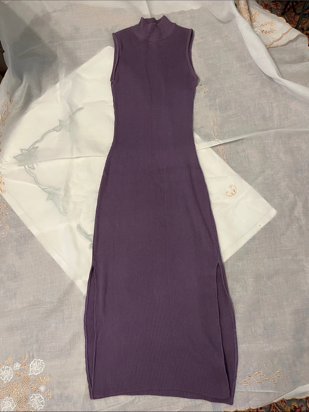 Sleeveless Ribbed Midi Dress - Purple